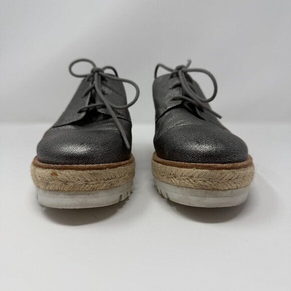 Eileen Fisher Everly Derby Leather Platform Oxford Shoes Womens 7 Silver Lace Up - Picture 2 of 11